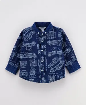 Toffyhouse Full Sleeves Denim Shirt Ship Print - Blue