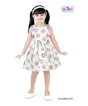 Smart Baby All Over Printed Dress - White