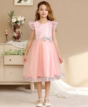 Le Crystal Bow Detail Embellished Dress - Pink
