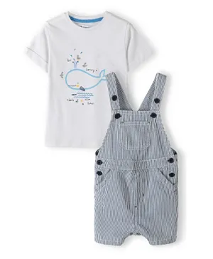 Minoti 2 Piece Whale Graphic T-Shirt And Short Dungaree Set - White & Blue