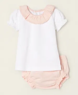 Zippy Solid Cotton T-shirt and Shorts Set - Pink & White