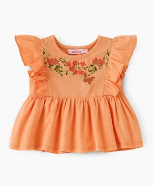 Jelliene Frill Sleeves Foral Top - Orange