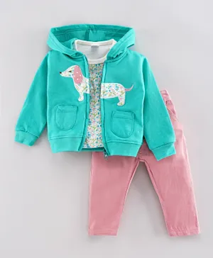 ToffyHouse Winter Wear Full Sleeves Suit Puppy Patch - Green Pink