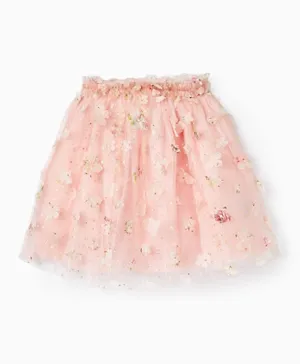 Zippy Floral Embellished Tulle Skirt - Pink