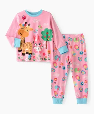 Babyqlo Giraffe and Bunny Glow In The Dark Pyjama Set - Pink