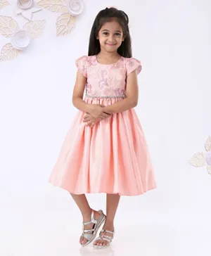 Mark & Mia Cap Sleeves Frock Embroidered & Embellished - Peach