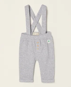 Zippy Cotton Ribbed Trousers with Straps for Newborn Baby Boys, Grey -LIGHT GREY