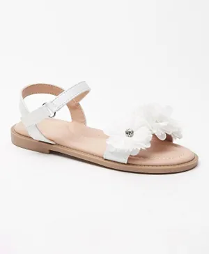 Celeste Floral Detail Velcro Closure Sandals - White