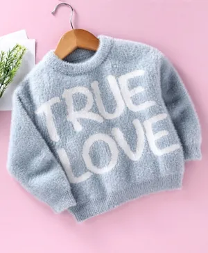 Kookie Kids Full Sleeves Pullover Sweater Text Design - Light Blue