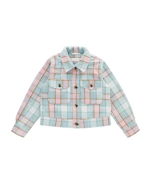 Little Pieces Checked Short Jacket - Blue