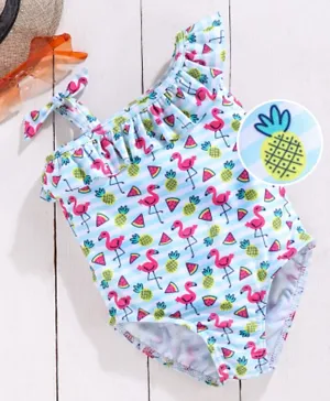 Babyhug V Cut Swim Suit Flamingo Print - Blue