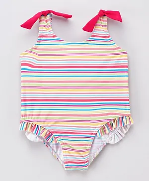 Babyhug V Cut Swim Suit Stripe Print - Pink