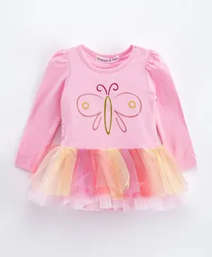 Mark & Mia Full Sleeves Frock Style Onesie Butterfly Print - Light Pink