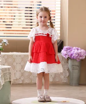 Smart Baby Lace Embroidered Party Dress - Red