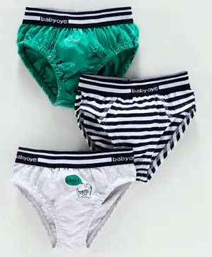 Babyoye Cotton Mixed Briefs Striped & Printed Pack of 3 - Green Black Grey