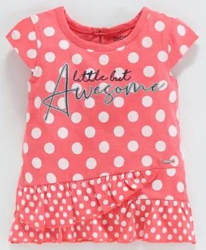 Babyoye Cotton Lycra Cap Sleeves Tee Awesome & Polka Dot Print - Pink
