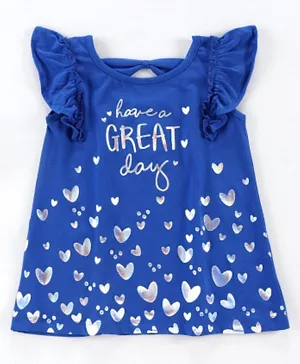 Babyoye Cotton Flutter Sleeves Top Heart Print - Blue