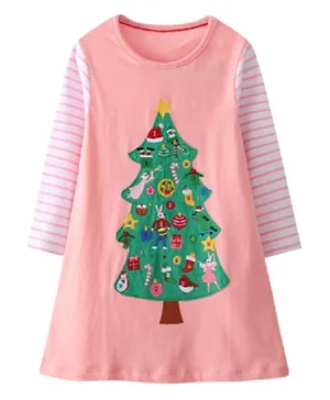Babyqlo Christmas Tree Patch Knee Length Dress - Pink