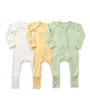 Anvi Baby 3-Pack Organic Bamboo Elephant Graphic Two-way Zipper Full Sleeves Romper - Light Mint/Lemon/ White