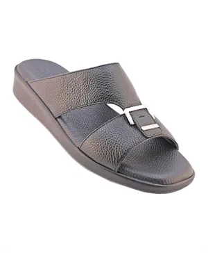 Barjeel Uno Solid Leather Arabic Sandals - Dark Grey