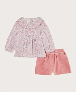 Monsoon Children Baby Blouse and Velour Shorts Set - Pink