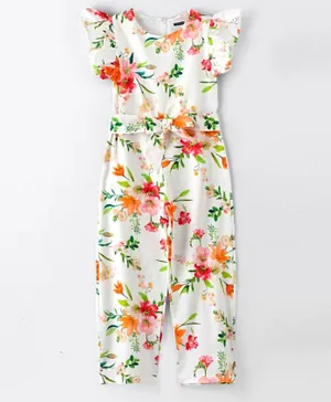 Hashqlo Short Sleeves Flower Printed Jumpsuit - Multicolor