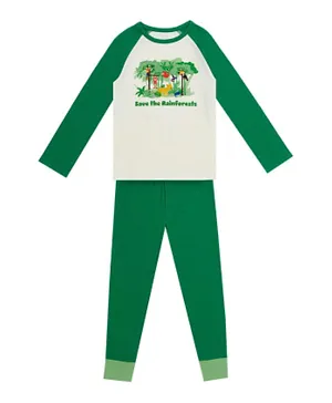 GreenTreat Organic Cotton Rainforest Animals Graphic Pyjama Set - Green/White