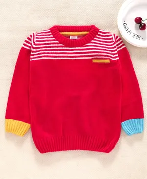 Babyhug Full Sleeves Striped Sweater - Red