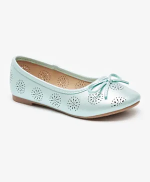 Flora Bella by ShoeExpress Textured Slip On Ballerinas with Bow Accent - Green