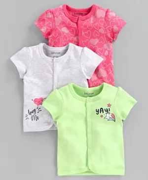 Babyoye Cotton Half Sleeves Printed Vests Pack of 3 - Pink Grey Green