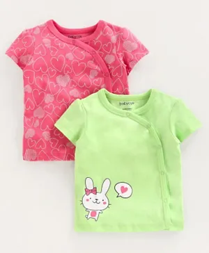 Babyoye Cotton Half Sleeves Vest Heart Print Pack of 2 - Pink Green