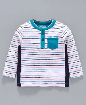Babyoye Full Sleeves Cotton Yarn Dyed Striped Tee - Blue & White