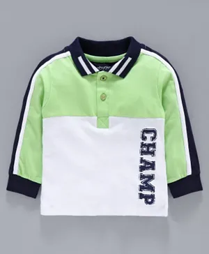 Babyoye Full Sleeves Cotton Tee Champ Print - Light Green & White