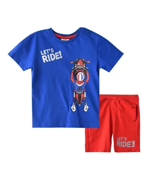 Victor and Jane Bike Rider Graphic T-Shirt & Shorts Set - Blue & Red