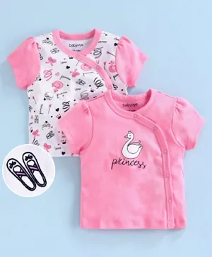 Babyoye Cotton Half Sleeves Vest Swan Print Pack of 2 - Pink