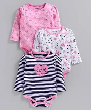 Babyoye Cotton Full Sleeves Onesie Buttefly Print Pack of 3 - Pink Black