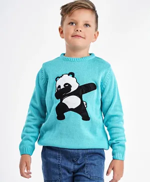 Babyhug Full Sleeves Sweater Panda Embroidery - Blue