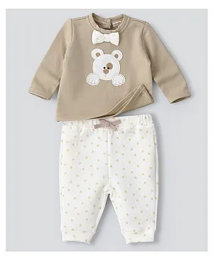 Tiny Hug Full Sleeves T-shirt and Bottom Set - Beige