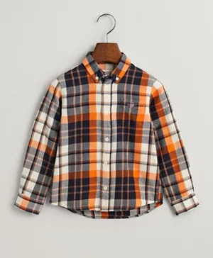 Gant Shield Logo Embroidered Checked Shirt - Cocoa Brown