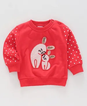 Babyoye Brushed Fleece Full Sleeves Sweatshirt Animal Embroidery - Orange