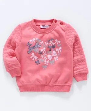 Babyoye Brushed Fleece Full Sleeves Sweatshirt Bow Print - Pink