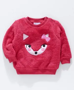 Babyoye Brushed Fleece Full Sleeves Sweatshirt Animal Embroidery - Dark Pink