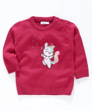 Babyoye Full Sleeves Sweater Unicorn Patch - Pink