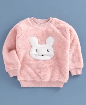 Babyoye Brushed Fleece Full Sleeves Sweatshirt Bunny Embroidery - Pink