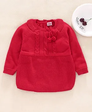 Babyhug Full Sleeves Woolen Dress Self Design - Red