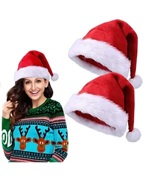 Brain Giggles 2 Piece Santa Christmas Hat for Adults - Red