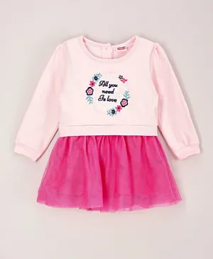 Babyhug  Full Sleeves Frock Embroidered - Pink