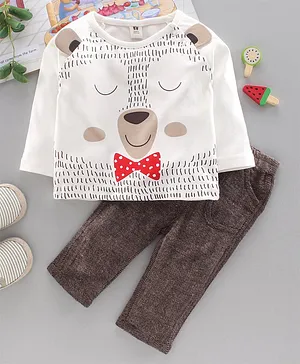 ToffyHouse Full Sleeves T-Shirt & Bottomwear Set - White Brown