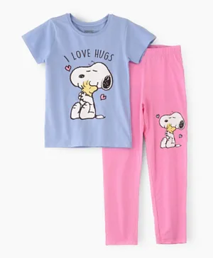 UrbanHaul X Peanuts Snoopy Senior Pyjama Set - Pink & Blue