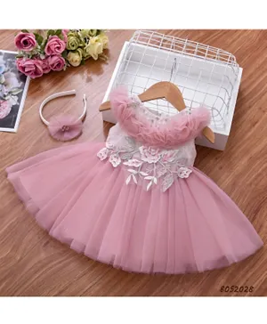 Babyqlo Stone And Lace Tutu Dress with Headband - Pink